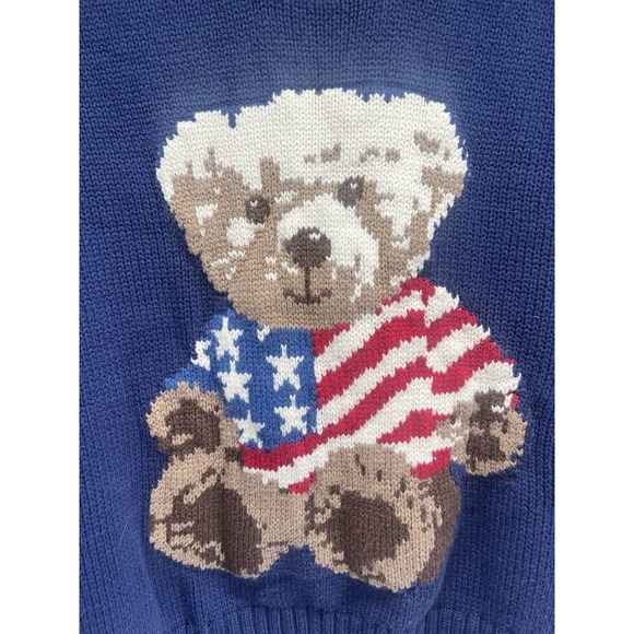 Women's Grayson Threads American Flag Cropped Navy Bear Graphic Sweater Sz XL - Picture 2 of 8